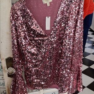 Moulinette Soeurs Pink Sequin Blouse